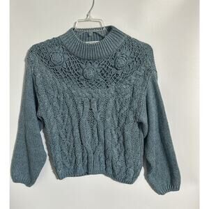 Vtg 90s Shenanigans Hand Knit Floral Sweater Medium Chunky Cottagecore Grandma